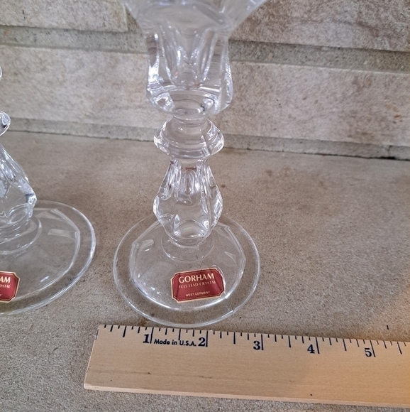Vintage GORHAM Lead Crystal Tulip Candlestick Holders Pair 5.75" Tall Germany - Picture 5 of 6